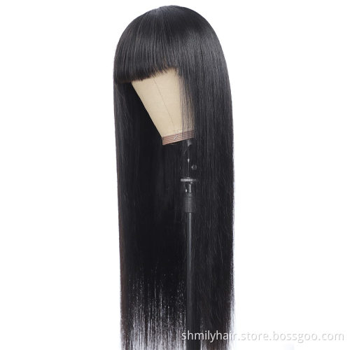 Dropshipping Wholesale Remy Brazilian Straight Full Machine Made Wig With Bangs Natural Color No Lace Human Hair Wigs For Women